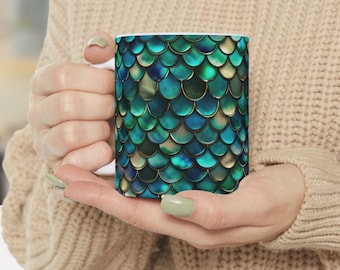 Taza de cerámica de sirena de 11 oz, regalo para amantes de las sirenas, regalo para niña, regalo para ella, impresión 3D con patrón de sirena, regalo para niña nadadora, lindo regalo