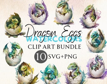 Dragon Eggs Watercolor Clipart, Fantasy SVG PNG Bundle