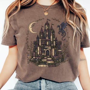 Bookish magical Castle T-Shirt |  Dragon Fantasy Graphic Tee, Comfort Colors® T-Shirt, Grunge Top, Reader Gift Gothic shirts
