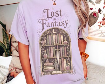 Fantasy bookish shirt, girly book lovers tshirt, magical dragon tee, bookshelf t shirt reading, cozy books magic gift for booktrovert sister