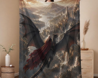 Fantasy bookish blanket,  Dragon Rider Sherpa Fleece, book lovers home decor, gift for readers, booktrovert gifts, romantasy girly book club