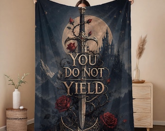 Fantasy bookish sherpa blanket, You Do Not Yield reading club, Gothic Fantasy Throw, romantasy book lovers gift, dragon rider, booktrovert