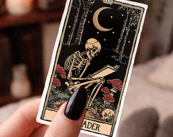 Book Lover Tarot Card Sticker, Dark Academia Sticker, Bibliophile Gift, Reader Aesthetic Decal, Gothic Bookish Sticker