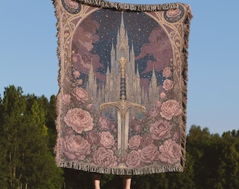 Romantasy woven blanket, fantasy bookish throw, readers gifts,  magical Castle Tapestry, booktrovert gift, librarian bibliophile book lover