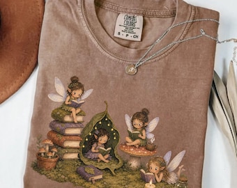 Bookish fairy shirt, fairies tee, fae reading tshirt, fantasy reader t-shirt, woodland Fairies Reading Books, forest book lovers clothing