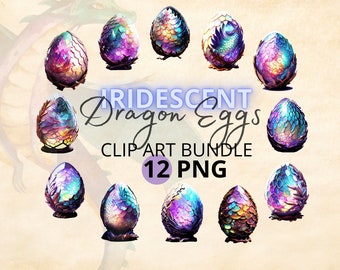 Iridescent Dragon Eggs Clipart: Rainbow Fantasy PNG Bundle (12 Files)