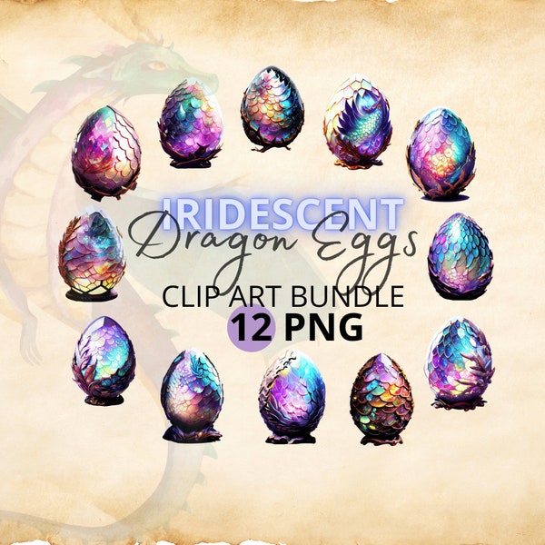 Iridescent Dragon Sparkling Magic Eggs 12 PNG Clip art for Enchanting Paper Crafts Whimsical Scrapbooks and more fantasy cricut dowload holo