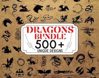 Dragon Silhouette SVG Bundle, Fantasy Medieval Cut Files (500+ SVG & PNG)