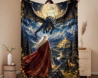 Fantasy bookish Blanket sherpa, book lover bedroom gifts, romantasy reader gift, dragon rider booktrovert home decor, girly epic book club