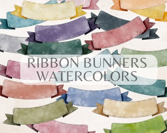 Watercolor Ribbon Banners Clipart: Scrapbook & Journal Embellishments (Digital Download)