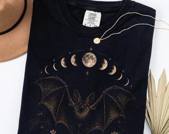 Black bat shirt, bats lover tshirt, dark academia tee, cottagecore goth t shirt, gothic cottage gift, gifts for gothic friend, girly goth