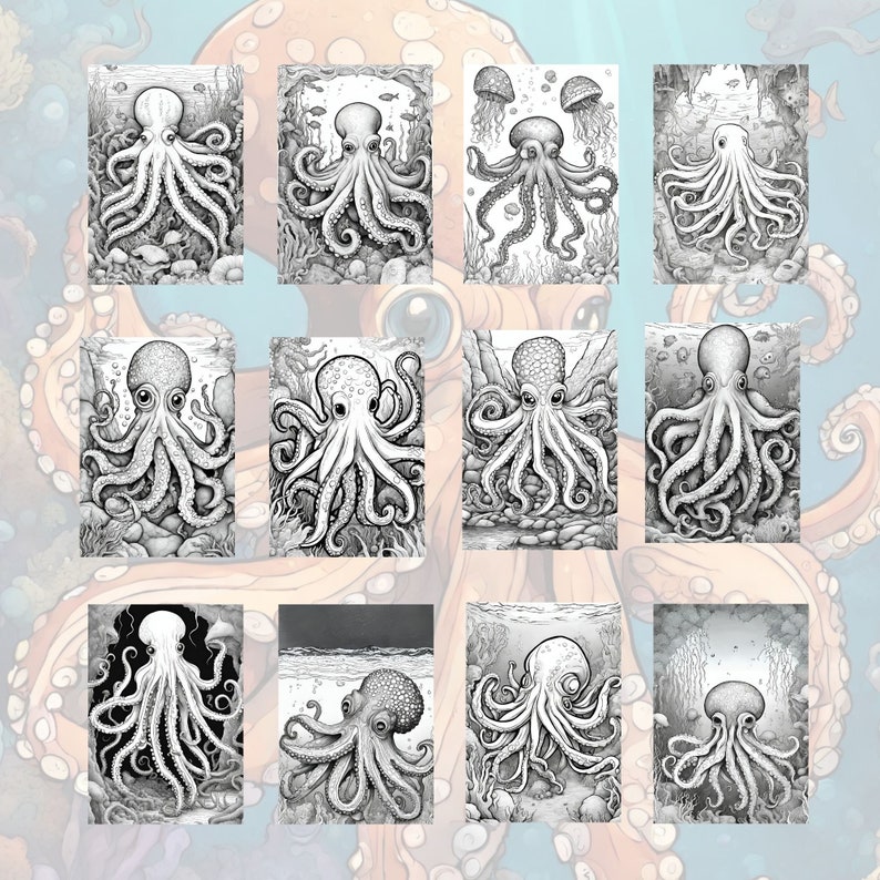Octopus Coloring Book 51 Pages PDF A4 (8,3 X 11,7 Inches) - Octopuses Sea Ocean Water Animal ...