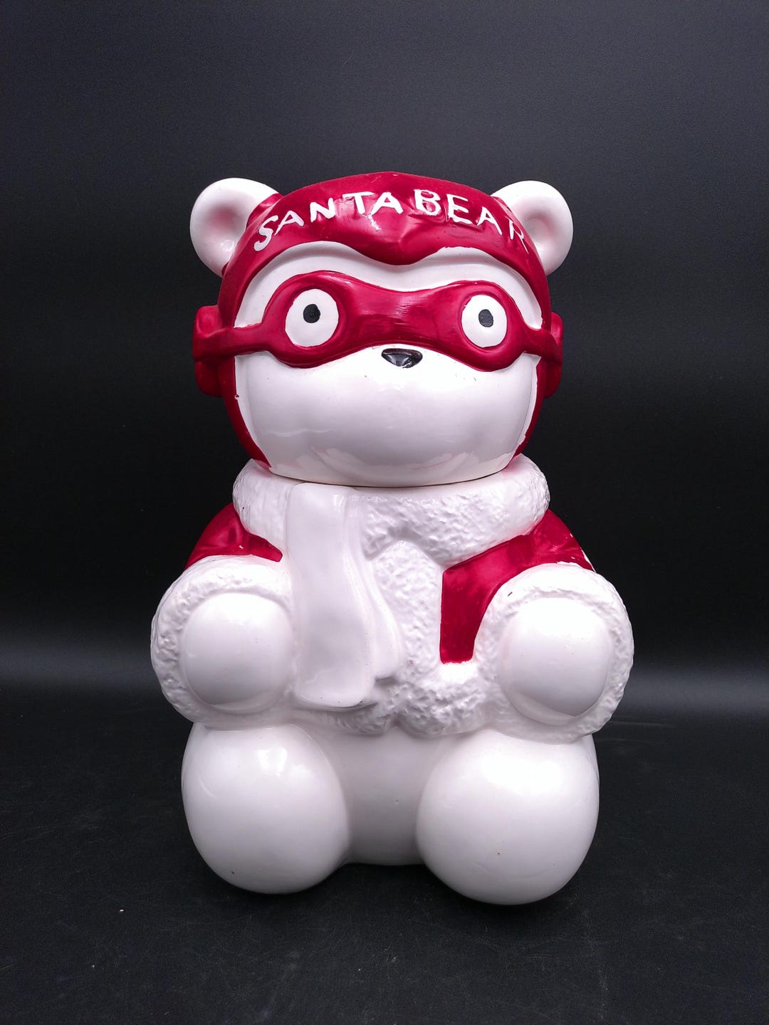 * vintage bear ❀ サンタさんと一緒 * ベロの クマちゃん Santa Bear Aviator Cookie Jar Vintage 1987 Dayton Hudson Christmas