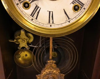 E N Welch 1900's Wood Mantle Clock Comes With Brass Key Works