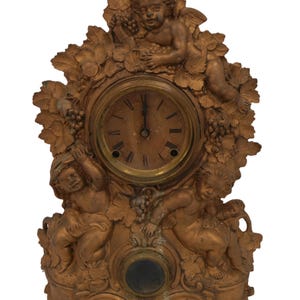 American gilt Cast Iron and Wood Figural Mantel Clock Antique