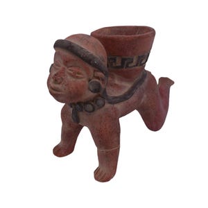 Azteken Maya Terrakotta Skulptur drei Junge hält einen Tontopf Statue