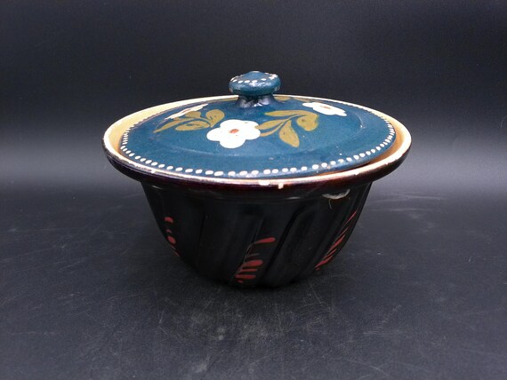Hand Painted Enamel French Pottery Jelly or Cake Mold
