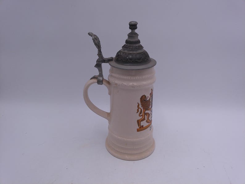 Beer Stein Bayern Mug Bayern Bavaria Crest Coat of Arms German Lidded Pewter image 7