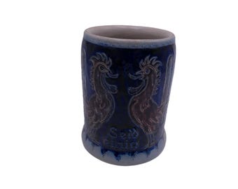 Jarra de cerveza de Alemania Occidental de Reinhold Merkelbach, 0,5 l, glaseado de sal, azul cobalto