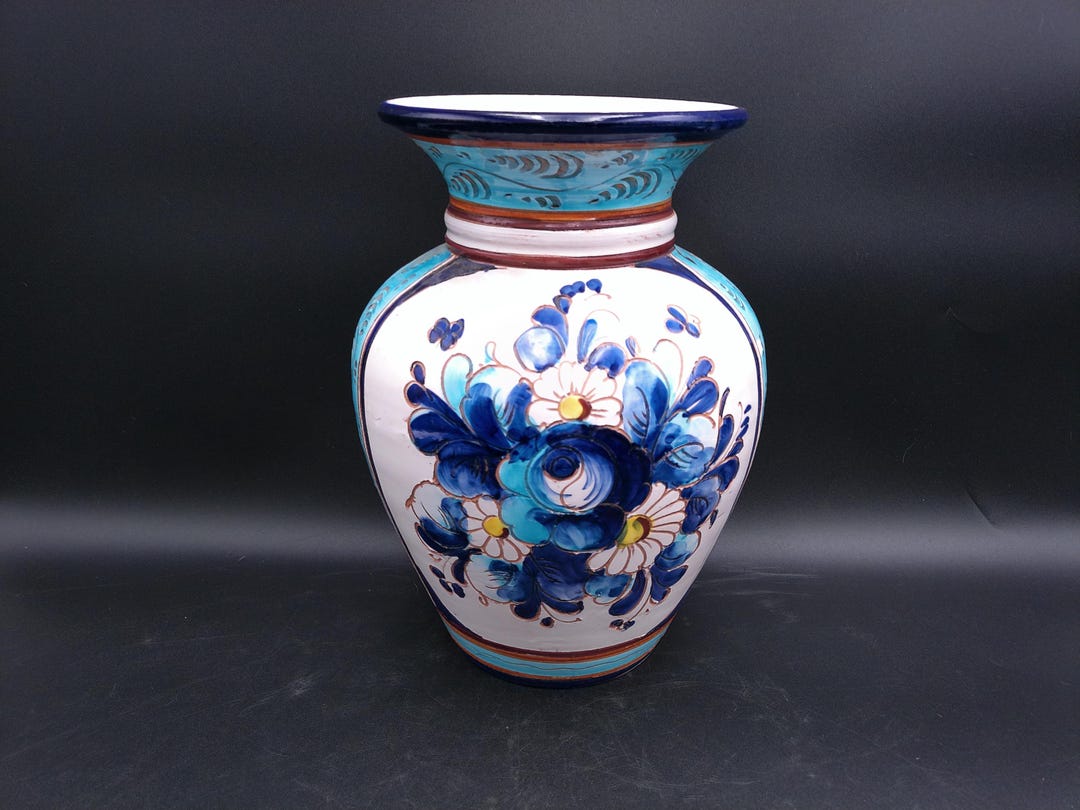 Hand Painted Italian Blue Floral Pottery Vase Vintage Floral Design ...