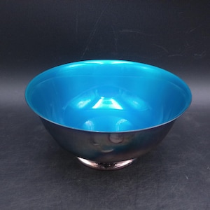 Reed & Barton Silver Plate and Blue Enamel Pedestal Bowl Vintage