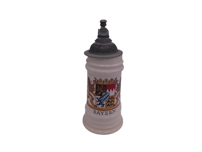 Beer Stein Bayern Mug Bayern Bavaria Crest Coat of Arms German Lidded Pewter image 3