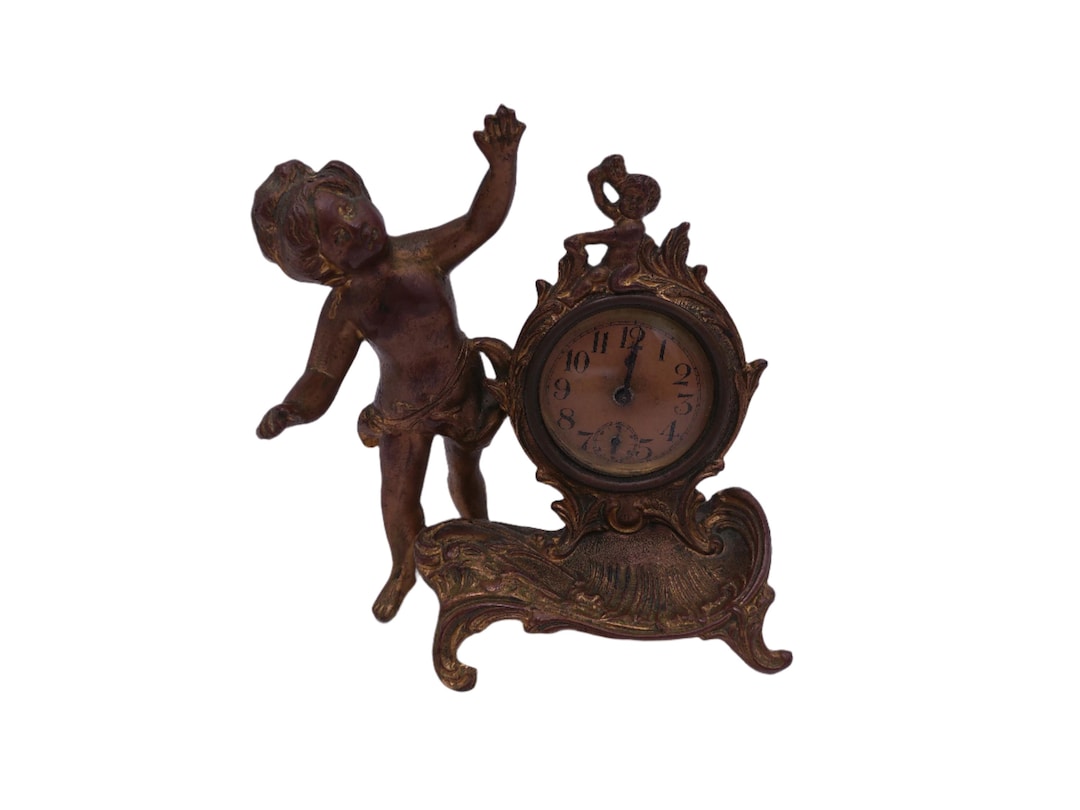 Bronze Gold Winding Clock New Haven Clock Company Cherub Rococo