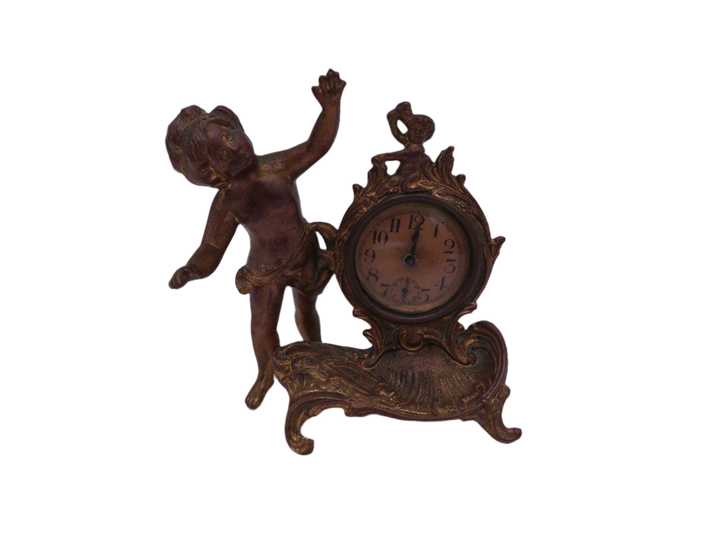 Bronze Gold Winding Clock New Haven Clock Company Cherub Rococo