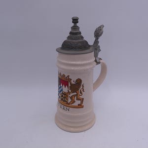 Beer Stein Bayern Mug Bayern Bavaria Crest Coat of Arms German Lidded Pewter image 5