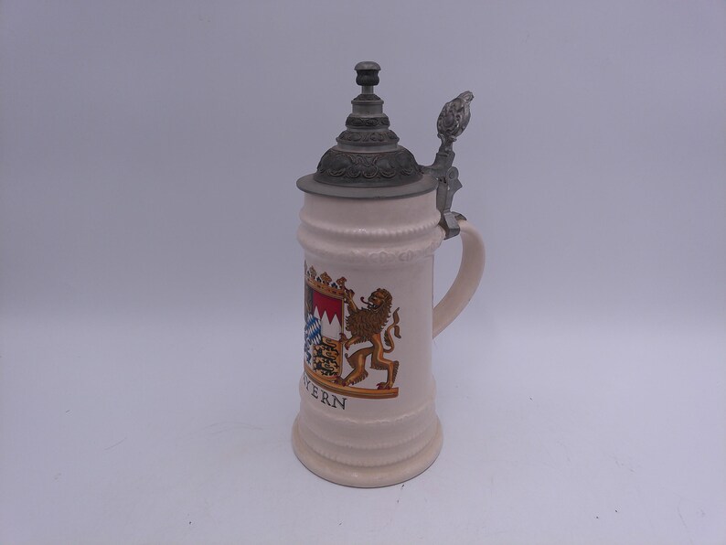 Beer Stein Bayern Mug Bayern Bavaria Crest Coat of Arms German Lidded Pewter image 5