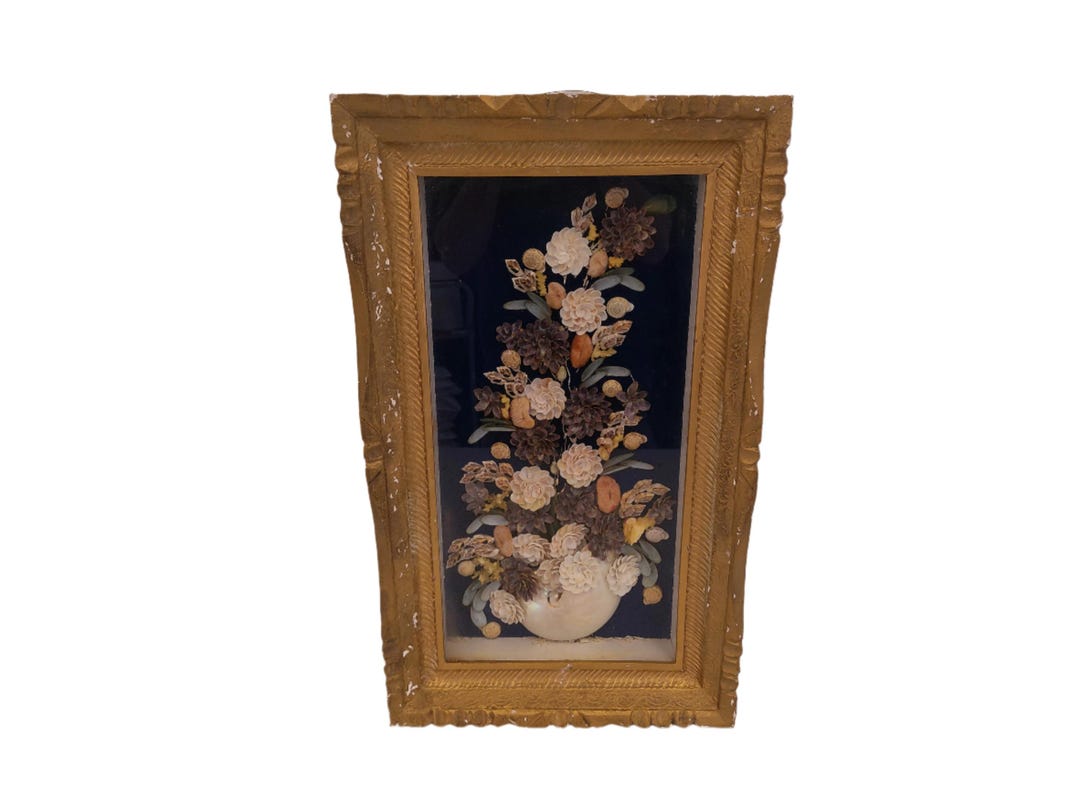 Art Antique Victorian Design Flower Mourning Display Shadow Box Gold ...