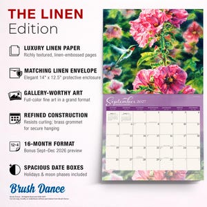 Hummingbirds 2027 13.75x24" (Hanging) Deluxe Wall Calendar | Artwork of Wanda Mumm and Beth Hoselton | Linen Envelope | Foil Stamped Cover bild 7