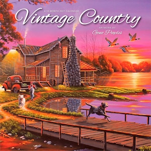 Calendario de pared cuadrado Vintage Country 2027, 30 x 60 cm (para colgar), con ilustraciones de Geno Peoples / Sin plástico / Hopper Studios