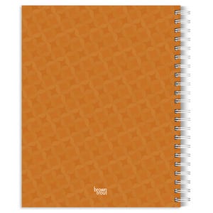 May include: A spiral-bound notebook with a solid orange cover featuring a repeating geometric pattern of interlocking petal shapes. The text brown trout is printed in small white letters near the bottom center of the front cover.
