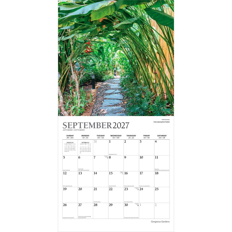 Gorgeous Gardens | 2027 12 x 24 Inch (Hanging) Monthly Square Wall Calendar | Foil Stamped Cover | Plato | Outdoor Home Country Nature image 4
