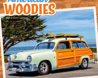 American Woodies | 2027 12 x 24 Inch (Hanging) Monthly Square Wall Calendar | Plastic-Free | Motor Club | Automobiles Truck Classic