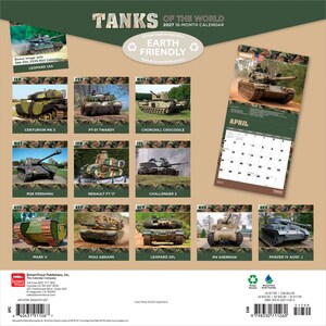 Puede incluir: Un calendario de 16 meses Tanks of the World 2027 que presenta doce modelos de tanques militares distintos, incluidos el Centurion Mk 5, el M26 Pershing y el M4 Sherman. La contraportada muestra una cuadr&iacute;cula de im&aacute;genes mensuales y una p&aacute;gina de abril.