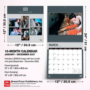 May include: A 16-month ENHYPEN 2027 wall calendar featuring multiple photographs of the group. The calendar measures 12 inches by 12 inches when closed and 12 inches by 24 inches when open. It includes a grid for March 2027 and bonus mini grids.
