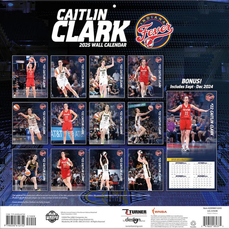 Indiana Fever Caitlin Clark OFFICIAL 2025 12 X 24 Inch Monthly Square