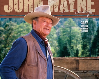 John Wayne OFFICIAL | 2027 12 x 24 Inch (Hanging) Monthly Square Wall Calendar | Foil Stamped Cover | Plastic-Free | BrownTrout | Duke