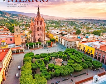 Mexico | 2026 12 x 24 Inch (Hanging) Monthly Square Wall Calendar | English/Spanish Bilingual | Plastic-Free | BrownTrout | Mexican Scenic