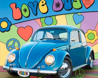 Love Bug | 2027 12 x 24 Inch (Hanging) Monthly Square Wall Calendar | Plastic-Free | Motor Club | Hippy Beetle