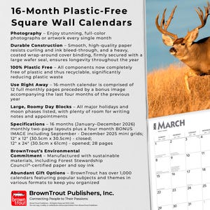 May include: A square wall calendar featuring a photograph of a deer in a field. The calendar is plastic-free and spans 16 months, from January 2026 to December 2026, with bonus images. Closed dimensions are 12" x 12".