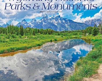 Wyoming National Parks & Monuments | 2027 12 x 24 Inch (Hanging) Monthly Square Wall Calendar | Plastic-Free | BrownTrout | USA Midwest