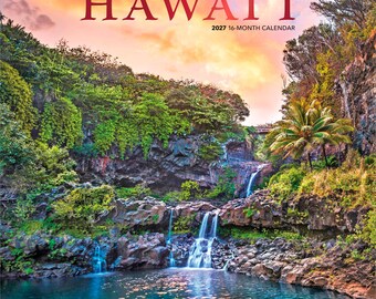 Hawaii Wild & Scenic / Calendario de pared mensual cuadrado de 30 x 60 cm (para colgar) de 2027 / Cubierta con estampado metalizado / Sin plástico / BrownTrout / EE. UU.