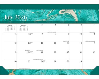 Crackled Blush | 2027 14 x 10 Inch 18 Months Monthly Desk Pad Calendar | July 2026 - December 2027 | Sticker Sheet | Plato | Planning