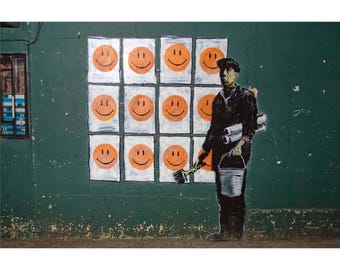 Banksy's Graffiti | Happy Faces 24x36" (Horizontal) Art Print | Officially Licensed, Authenticated, Numbered | Limited Edition