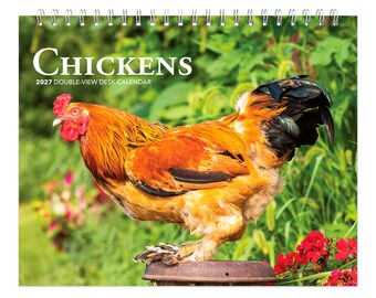 Chickens | 2027 7.5 x 6 Inch Monthly Double-View Easel Desk Calendar | BrownTrout | Domestic Farm Animals