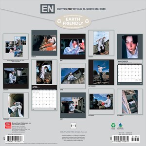 May include: The ENHYPEN 2027 official 16-month calendar features a collection of photographs of the group members in various outdoor settings. The back cover displays monthly preview images, a calendar grid for April and November, and barcodes.
