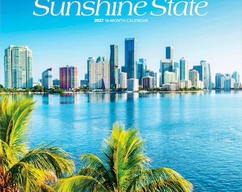 Estado del Sol / Lugares de Florida / Calendario de pared mensual cuadrado de 2027, 30 x 60 cm (para colgar) / Sin plástico / BrownTrout / Sureste de EE. UU.